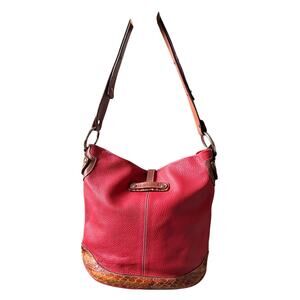 PUNTOTRES Shoulder Bag Red Leather & croc Hobo Bag  Handbag Purse Made in Spain